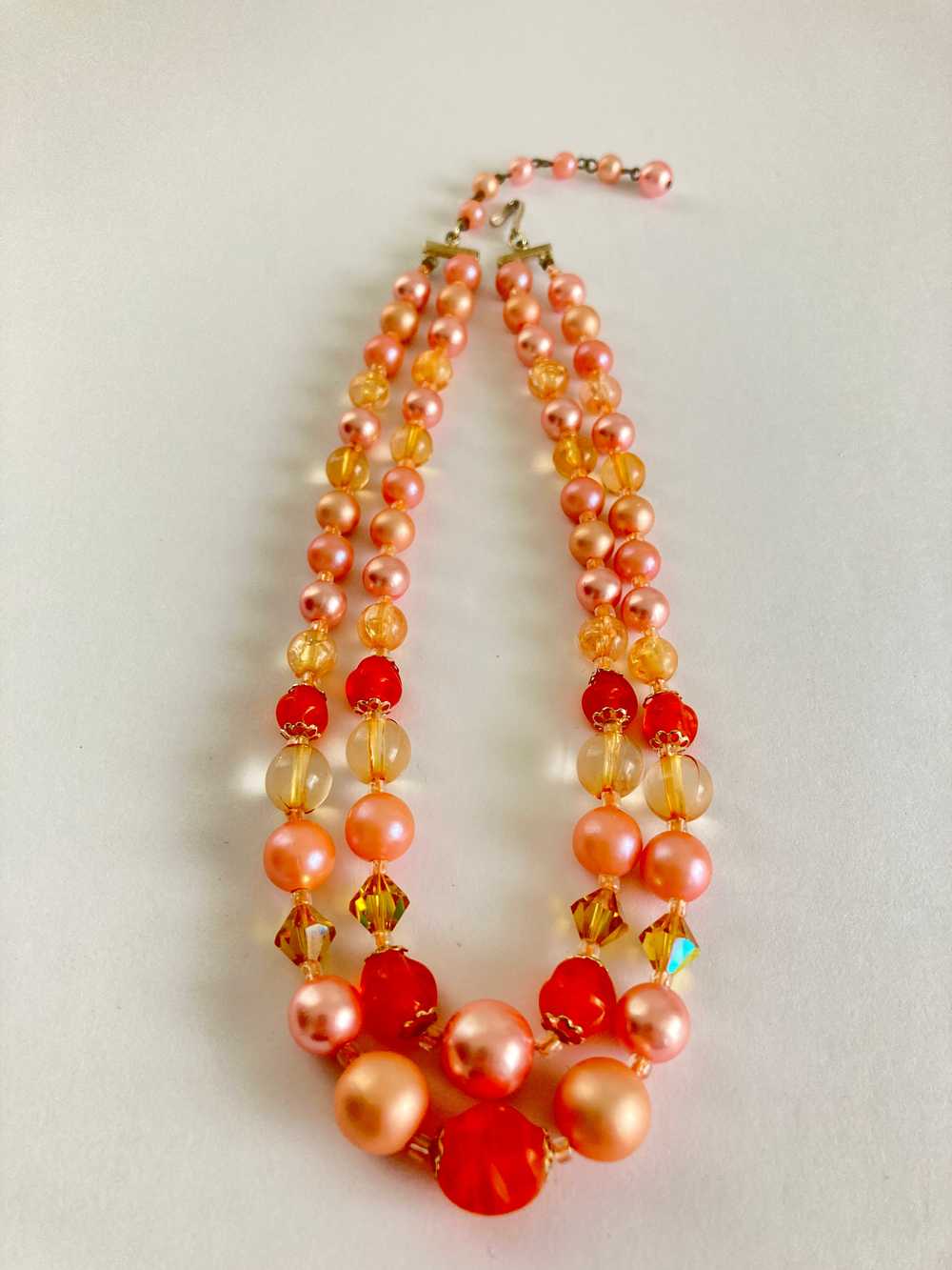 1950s Japan Pink, Orange, & Golden Double Strand … - image 5