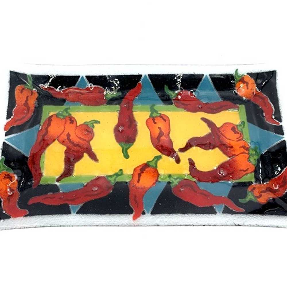 Chili Peppers Fused Art Glass Tray 13 3/4 x 7 3/4… - image 1