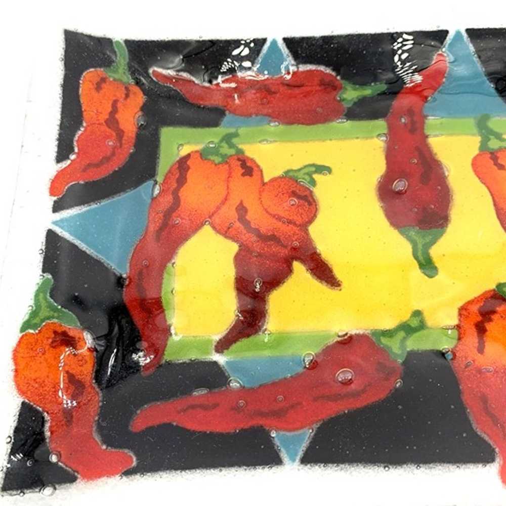 Chili Peppers Fused Art Glass Tray 13 3/4 x 7 3/4… - image 2