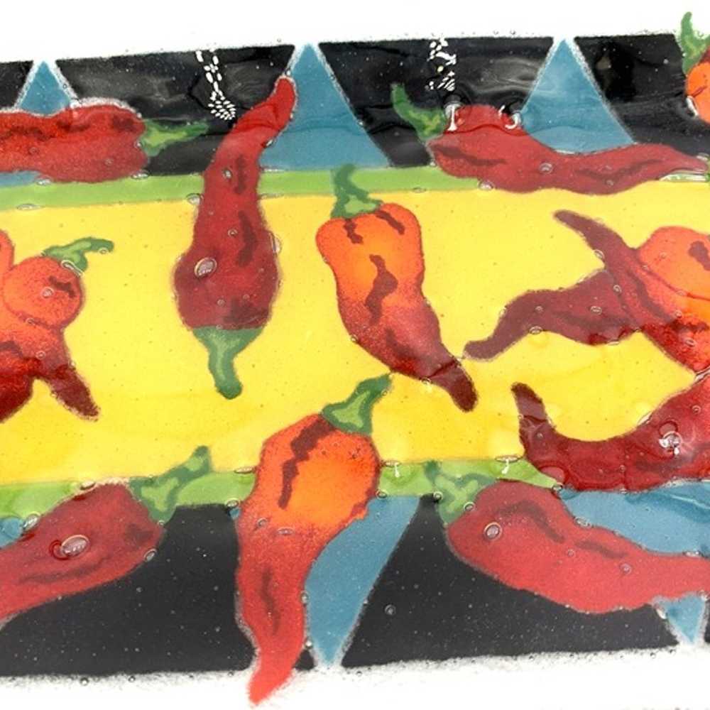 Chili Peppers Fused Art Glass Tray 13 3/4 x 7 3/4… - image 3