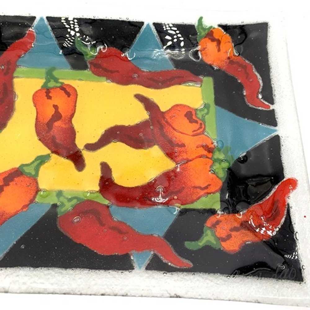 Chili Peppers Fused Art Glass Tray 13 3/4 x 7 3/4… - image 4