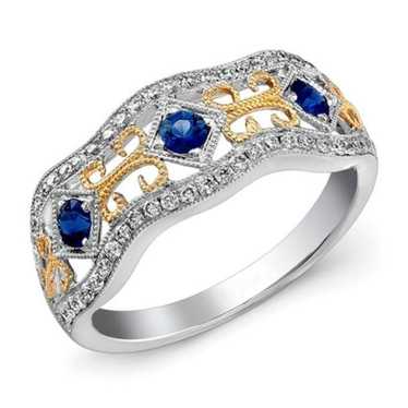 Eternity Royal Blue Flower Carving Vintage Rings … - image 1