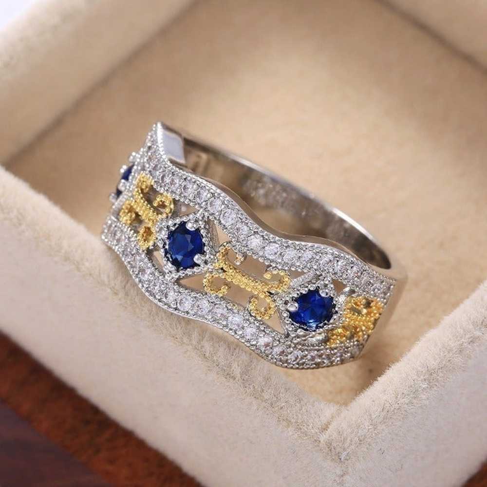 Eternity Royal Blue Flower Carving Vintage Rings … - image 3