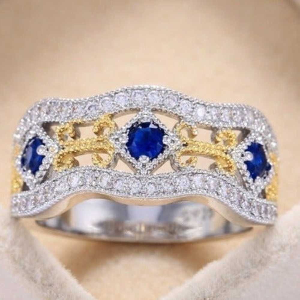 Eternity Royal Blue Flower Carving Vintage Rings … - image 4