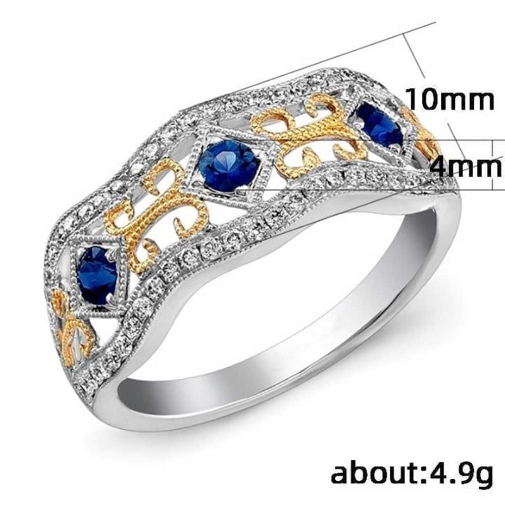Eternity Royal Blue Flower Carving Vintage Rings … - image 5