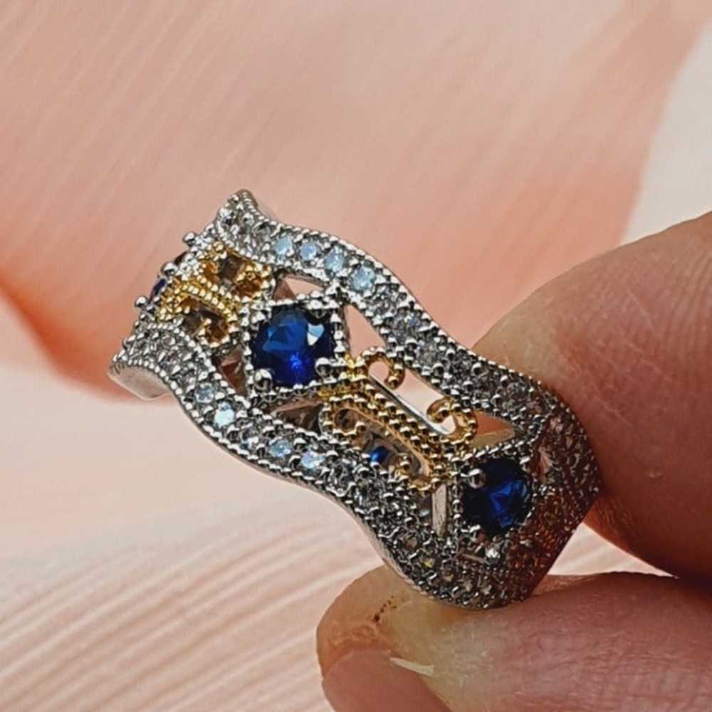 Eternity Royal Blue Flower Carving Vintage Rings … - image 6