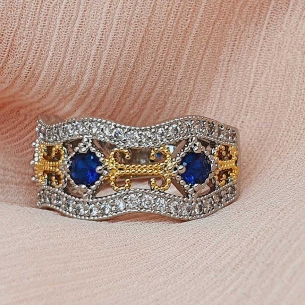 Eternity Royal Blue Flower Carving Vintage Rings … - image 7
