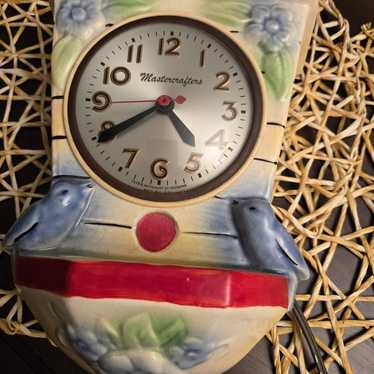 Vintage Hand Painted Bird Clock Wall Vase Pocket P