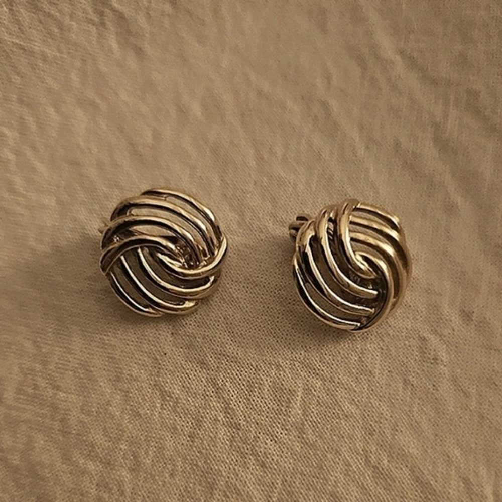 Vintage Monet Gold Love Knot Twist Earrings - image 3