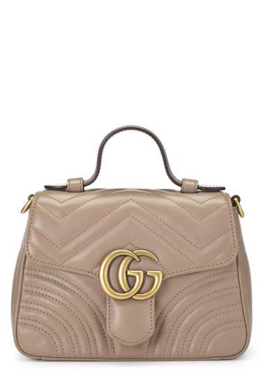 Beige Leather GG Marmont Top Handle Bag Mini