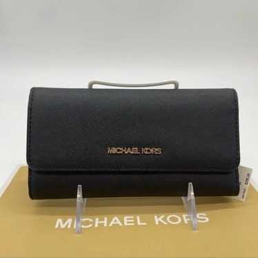 Michael Kors Large Trifold Wallet Black Leather Ri