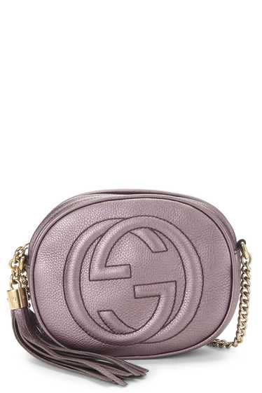 Metallic Purple Leather Soho Round Chain Crossbody