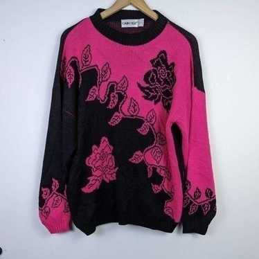 Vintage 80s Pink and Black Womens Sweater Size Lar