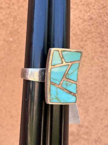 Nelson Piaso (Diné) Turquoise Inlay Ring .925 Silv
