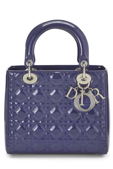 Blue Cannage Quilted Patent Leather Lady Dior Medi