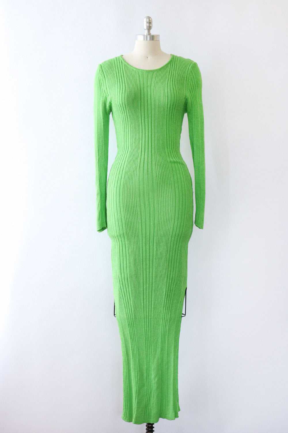Key Lime Ribbed Knit Maxi Bodycon M - image 1