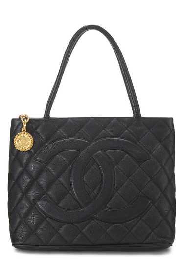 Black Quilted Caviar Medallion Tote