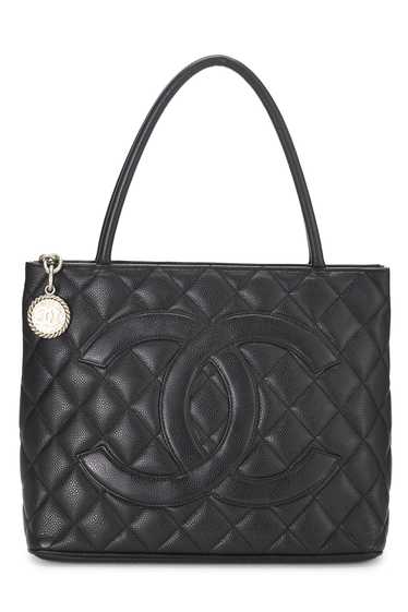 Black Quilted Caviar Medallion Tote