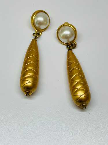 Pearl with Gold Dangle Earrings