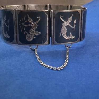 sterling silver^^Siam-9 Panel Bracelet*Vintage*