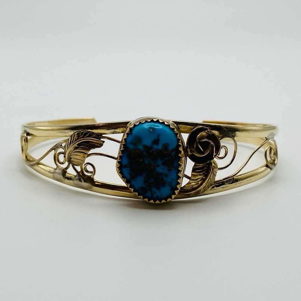 12K gold fill vintage native handmade turquoise a… - image 1