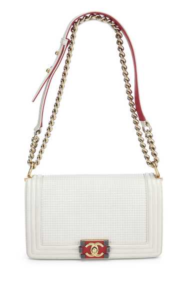 White Cube Embossed Calfskin Boy Bag Medium