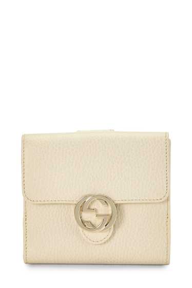 White Grained Leather Interlocking French Flap Wal