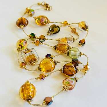 VTG Beaded Necklace Venetian Murano Glass Gold Foi