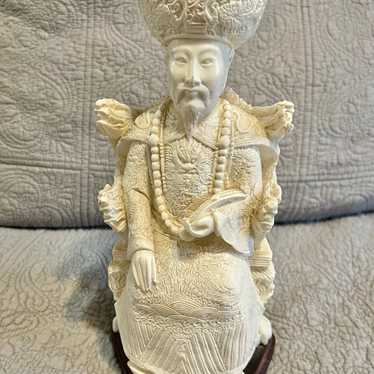 Vintage Chinese Emperor  12” Carved Resin Figure &