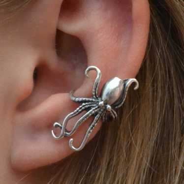Antique silver vintage octopus ear clips