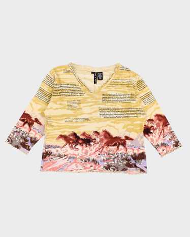 Y2k 00s Ash And Sarah Yellow Lettuce Hem Horse To… - image 1