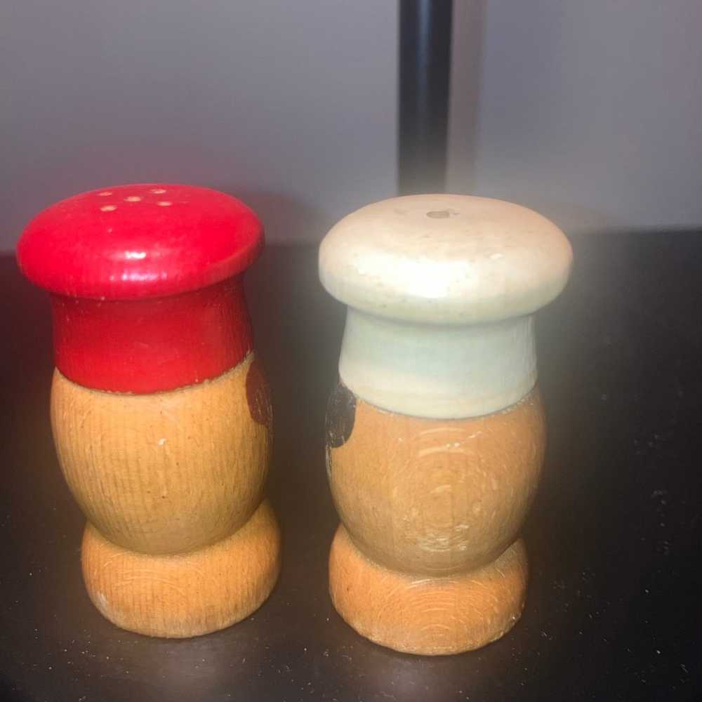 Vtg Mini Mr Salt & Mrs Pepper Shakers Wood HandPa… - image 4