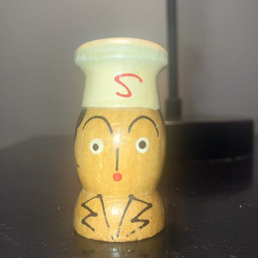 Vtg Mini Mr Salt & Mrs Pepper Shakers Wood HandPa… - image 8