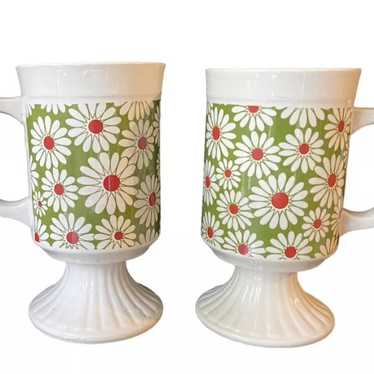 1970s Coffee Mugs Pedestal Flower Daisy Pair (of 2