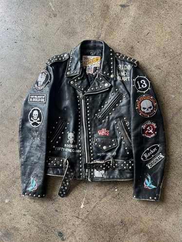 1970s Schott's Studded + Patched Leather Motorcyl… - image 1