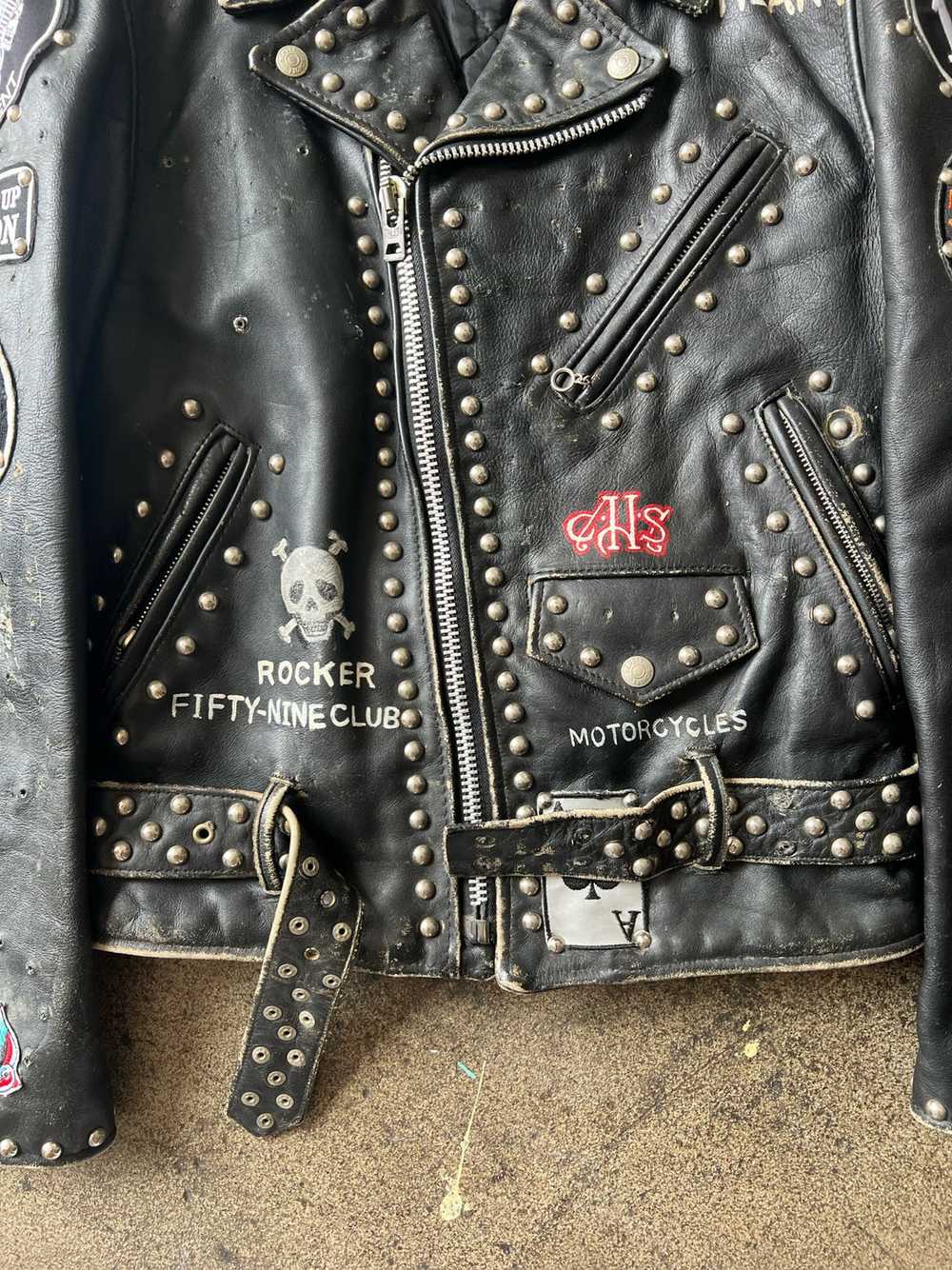 1970s Schott's Studded + Patched Leather Motorcyl… - image 4