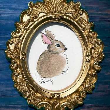 Bunny ORIGINAL mini watercolor painting in Vintag… - image 1