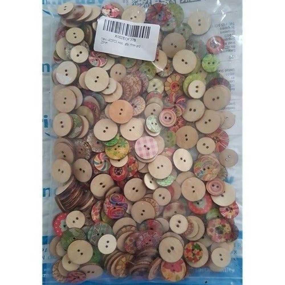 NEW 400 Pcs Mixed Wood Buttons Flower Vintage But… - image 2