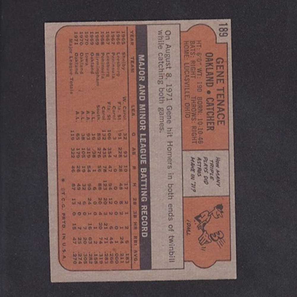 1972 Topps #189 Gene Tenace Oakland Athletics - image 2