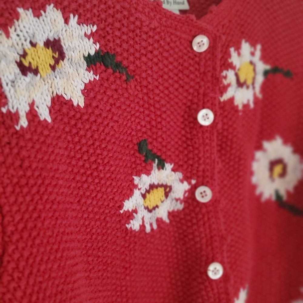 Vintage Hand Knit Floral Eddie Bauer Cardigan Swe… - image 3