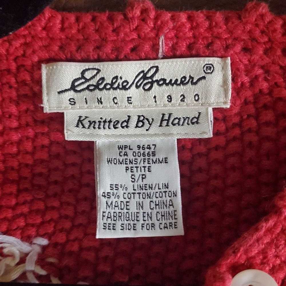 Vintage Hand Knit Floral Eddie Bauer Cardigan Swe… - image 5