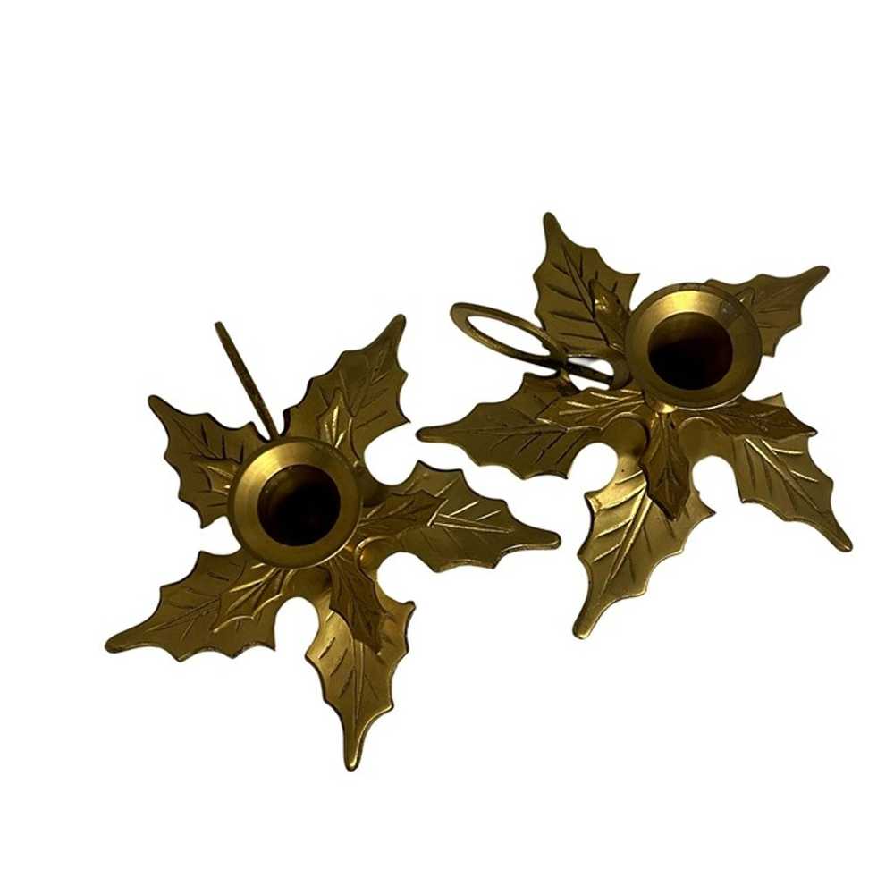 #8164 PAIR BRASS CANDLE HOLDERS HOLY LEAF MOTIF M… - image 5