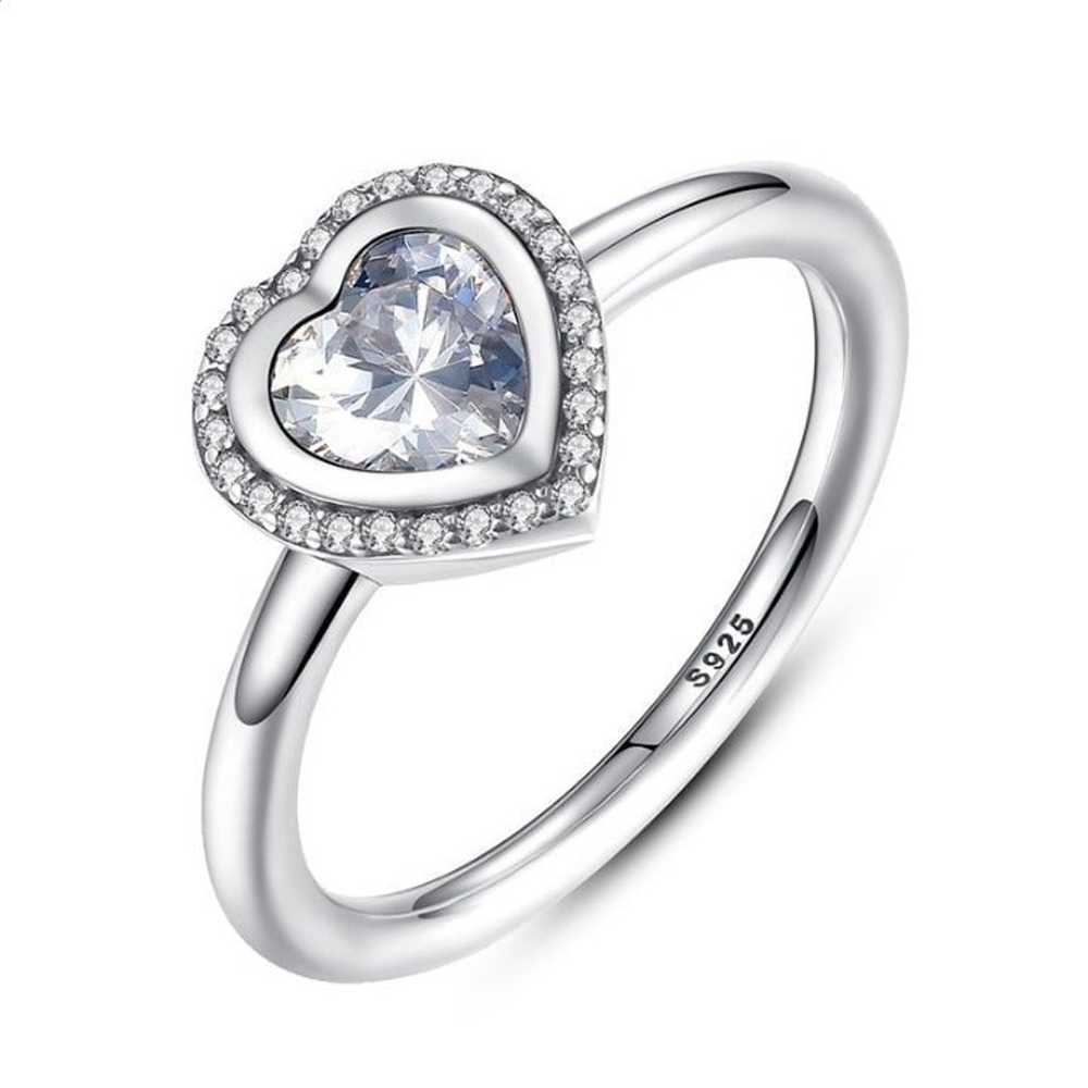 925 Silver Sparkling Love Heart Cut CZ Ring for W… - image 1