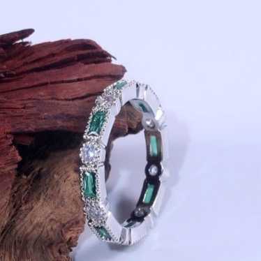 Stackable Trendy 925 Silver Plated Green CZ Ring, 