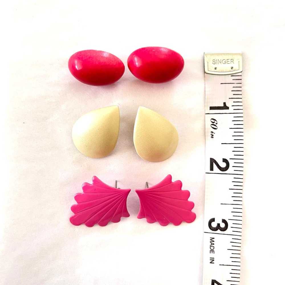 Earrings Bundle 3 Pairs 80's Barbie Pink Shell an… - image 2