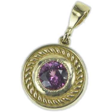 14K Round Purple Tourmaline Vintage Circle Pendant