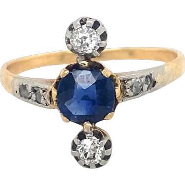 Antique Edwardian Sapphire Diamond 18K Gold Ring - image 1