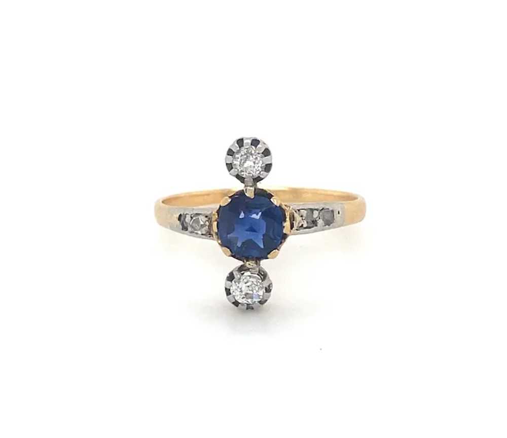 Antique Edwardian Sapphire Diamond 18K Gold Ring - image 2