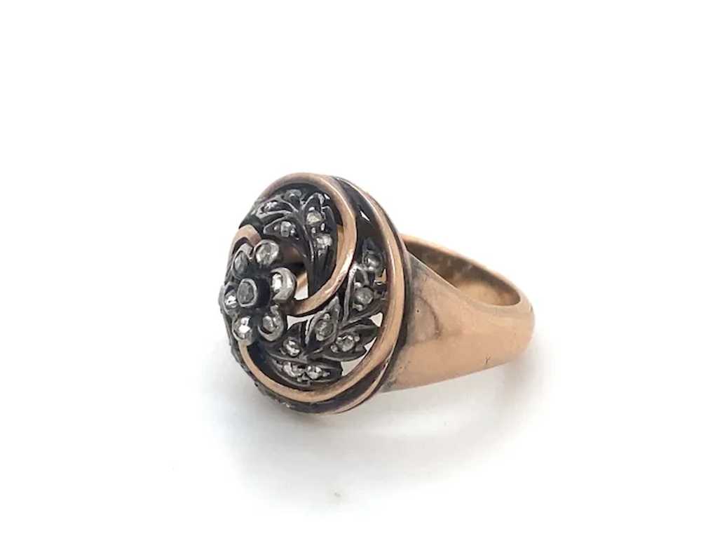 Antique Victorian Floral Diamond 18K Gold Ring - image 2