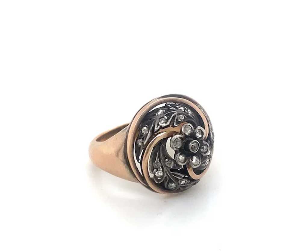 Antique Victorian Floral Diamond 18K Gold Ring - image 3